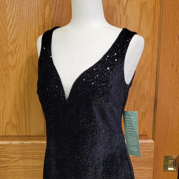 Blu Sage Black Velvet Sequins Sweetheart Neckline Cocktail Party Dress NEW NWT - Picture 3 of 16